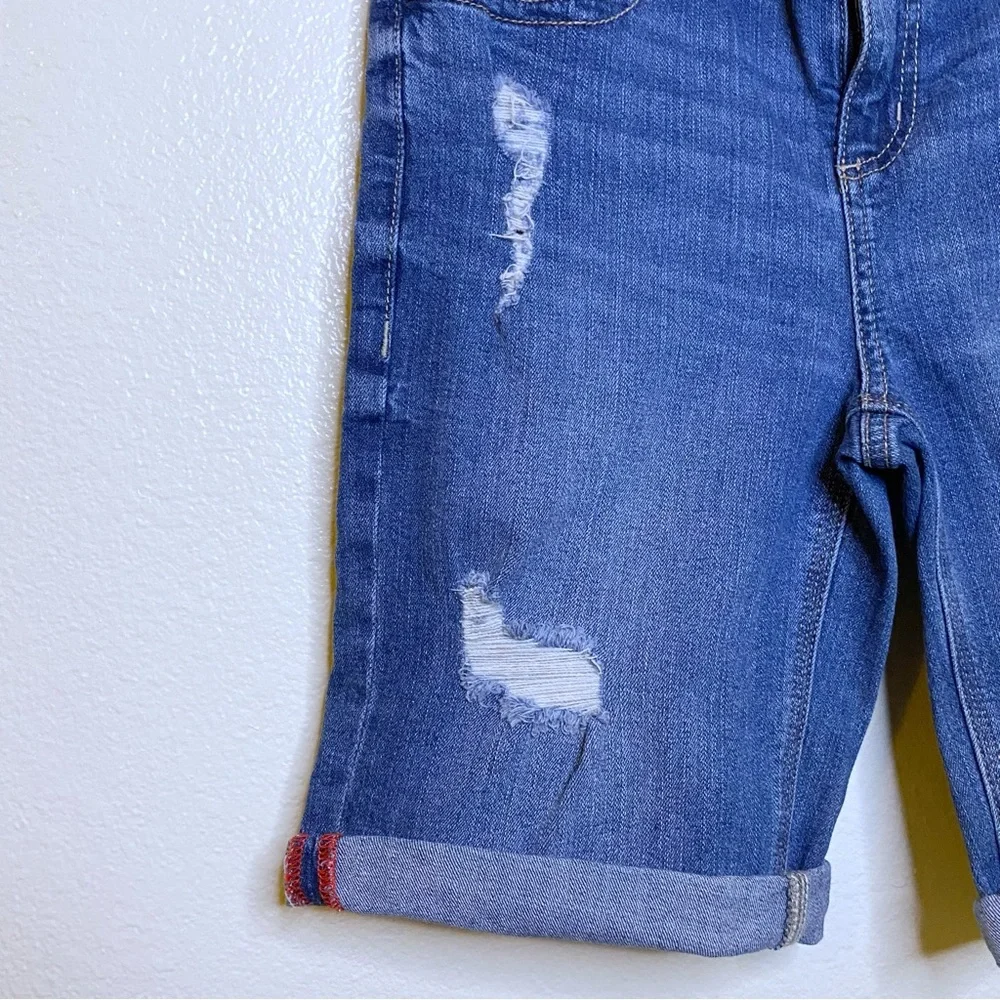 Seven7 Medium Wash Distressed Ripped Cuffed Bermuda Denim Jean Shorts - 4